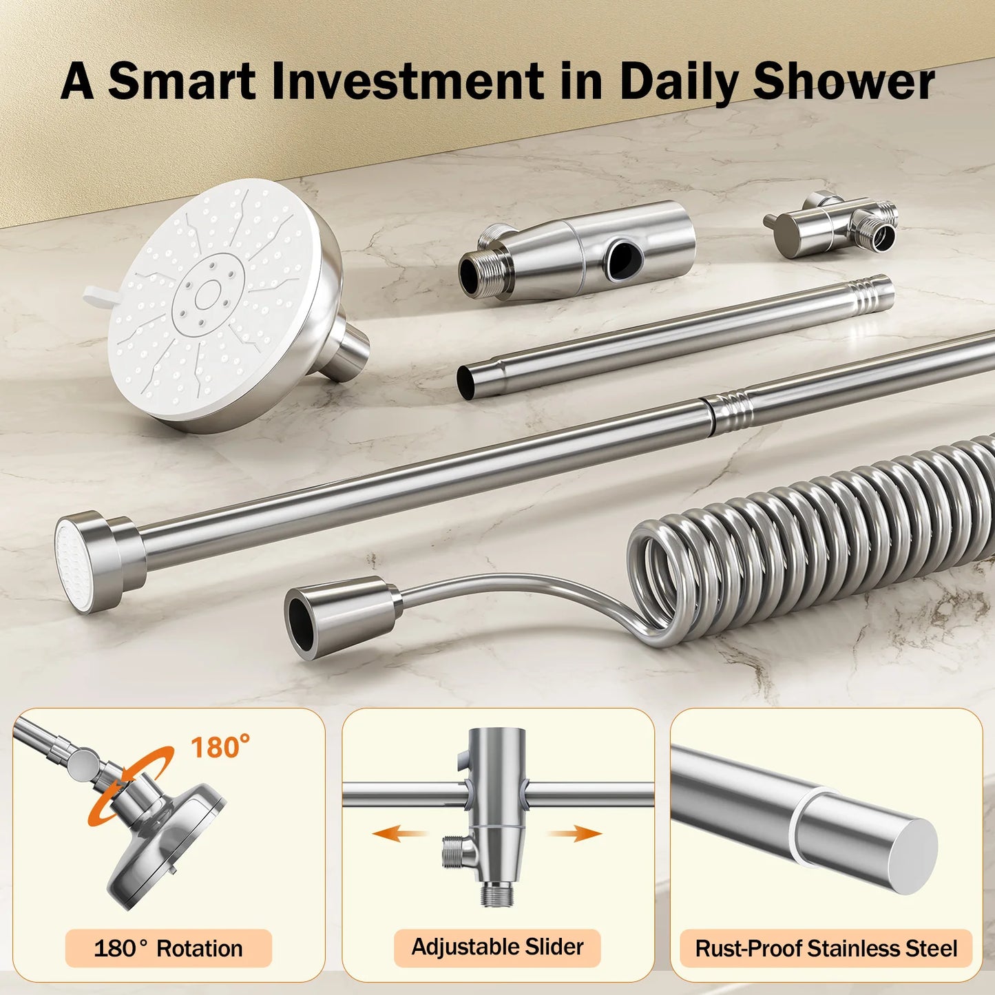 Dual Shower Head For Couples With Adjustable Slider High Pressure