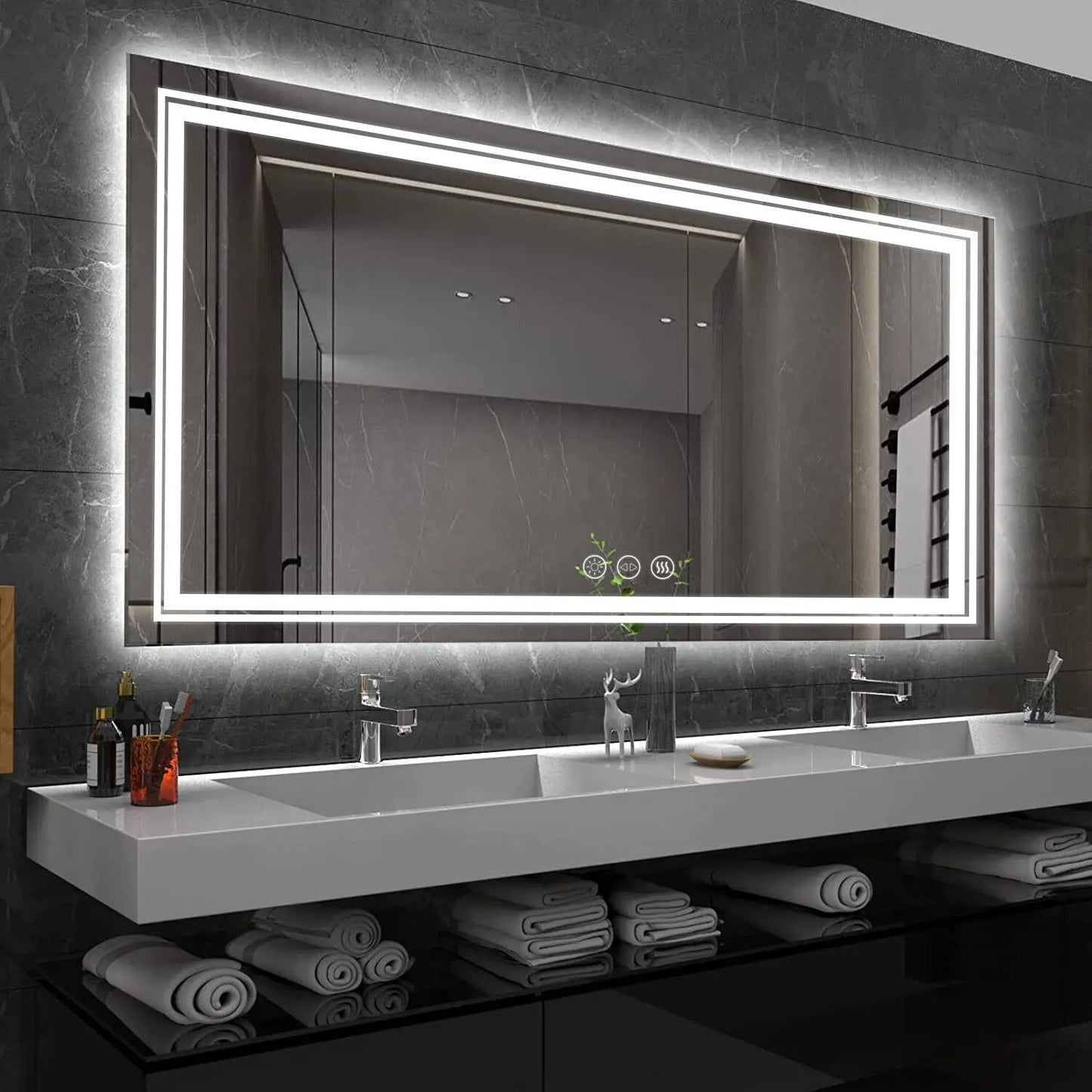 Wisfor LED Backlit Anti-Fog Bathroom Mirror With Front And Backlight