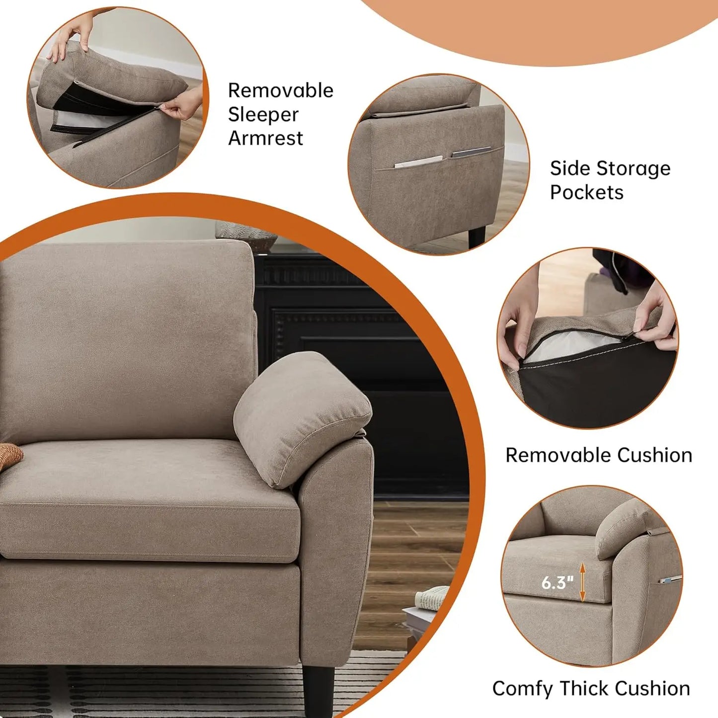 Two-Piece Linen Sectional Loveseat And Chair Set For Living Room
