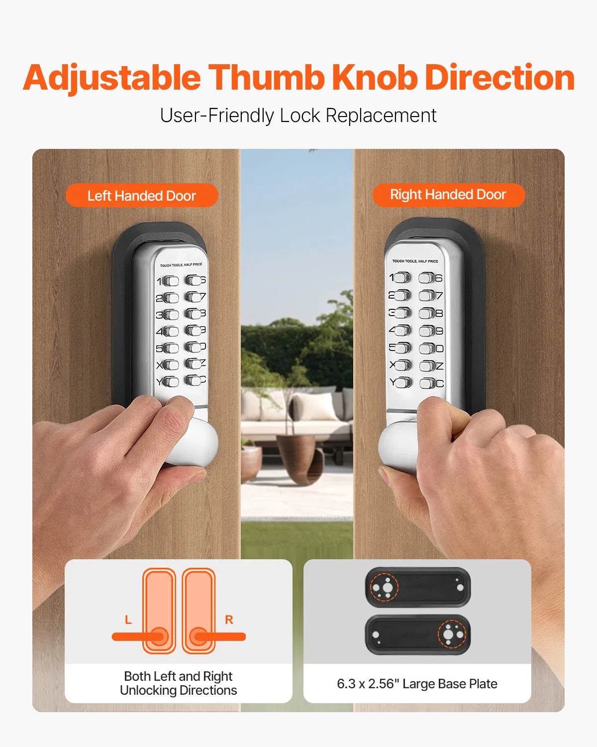 SucceBuy Mechanical Keyless Entry Door Lock With Adjustable Thumb Knob