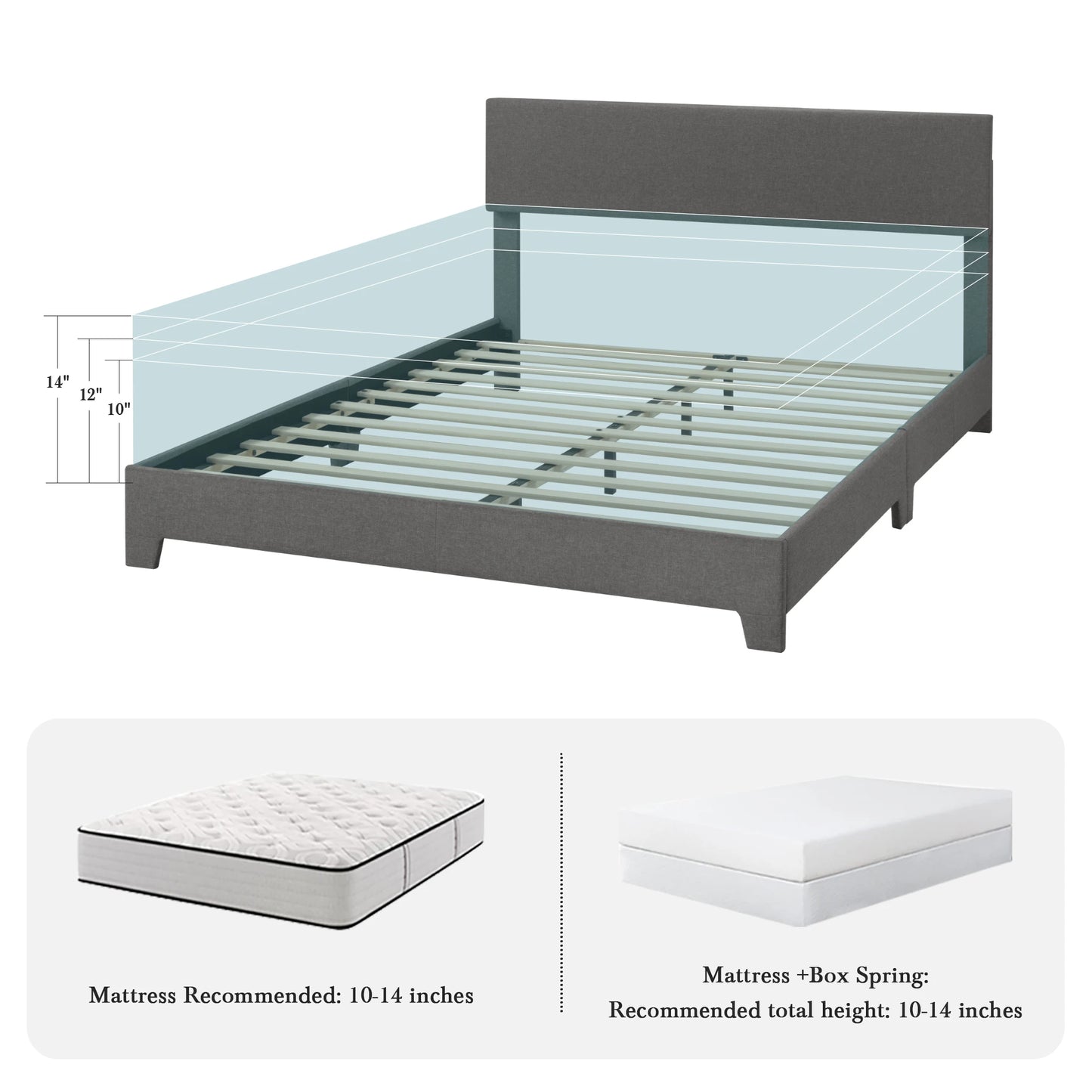 HOOMIC Upholstered Bed Frame With Adjustable Headboard Noise Free