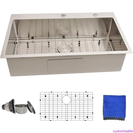 XMSJ Drop-In Kitchen Sink 16-Gauge Stainless Steel