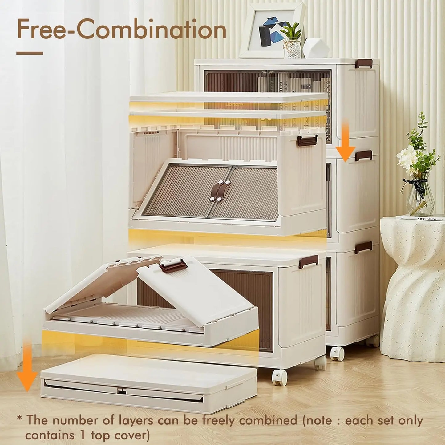 3 Tier Foldable Storage Box With Wheels Stackable Portable Organizer