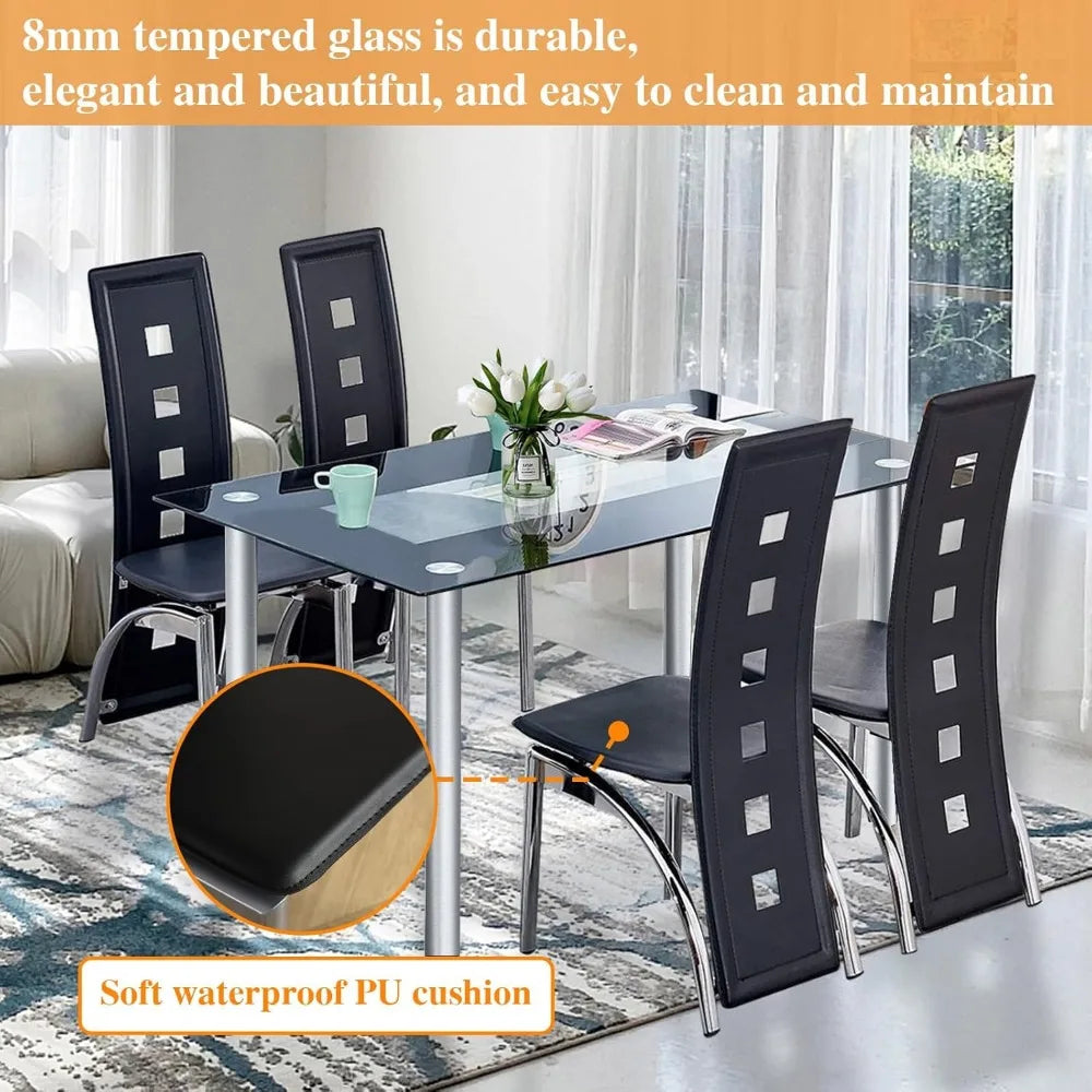 Four Seat Tempered Glass Dining Set For Compact Spaces