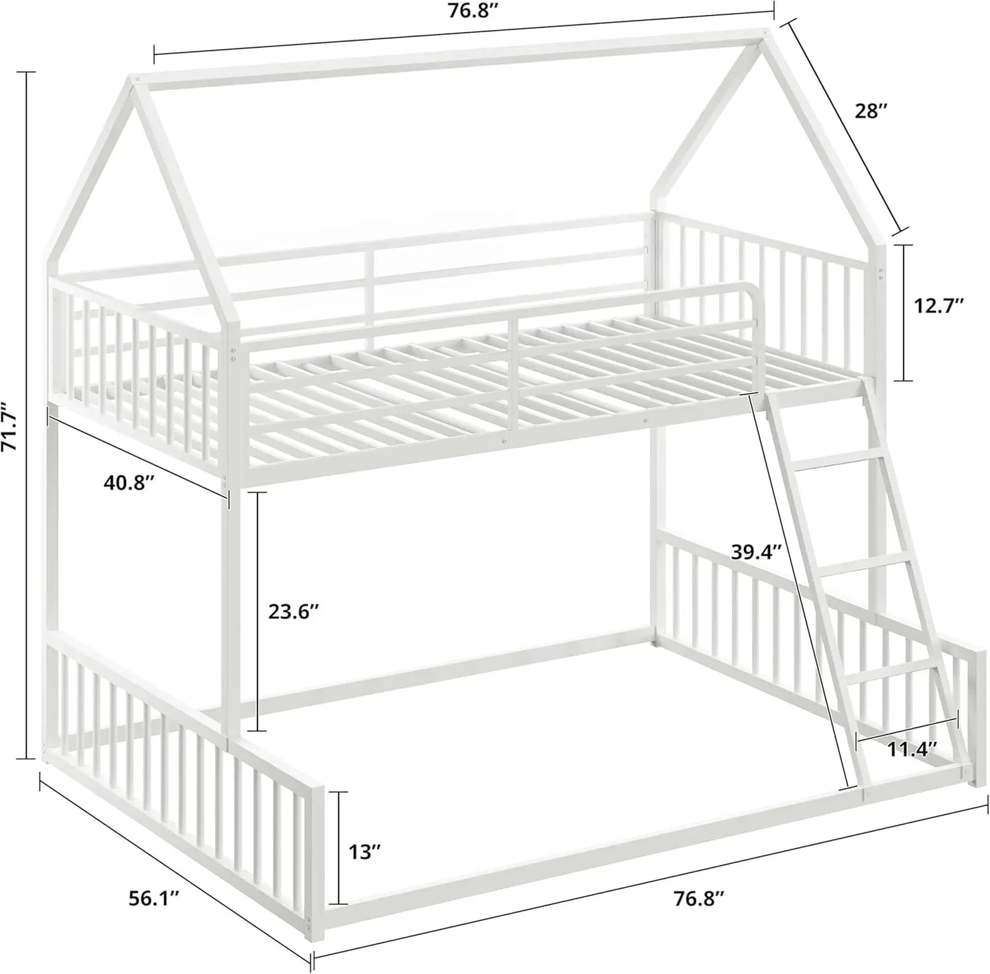 LIKIMIO Twin Over Full Bunk Bed Featuring Metal Slats