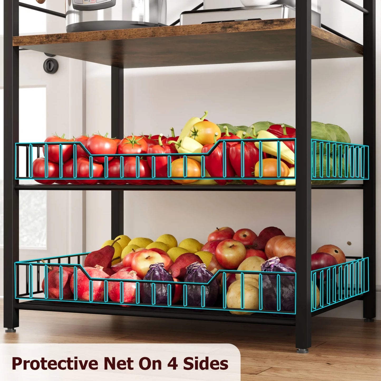 HiMISS Kitchen Bakers Rack Microwave Stand With Wire Baskets