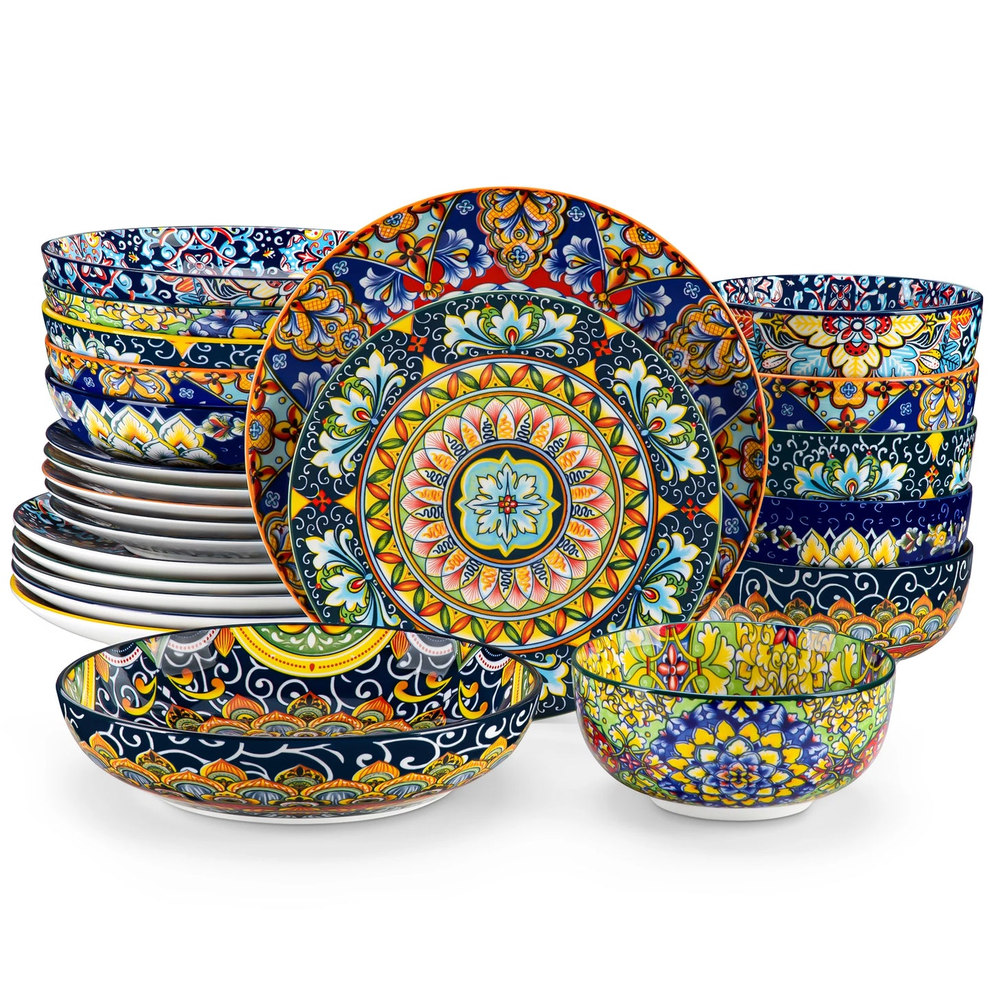 Malacasa 24-Piece Bohemian Double-Sided Porcelain Dinnerware Set