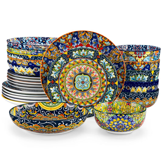 Malacasa 24-Piece Bohemian Double-Sided Porcelain Dinnerware Set