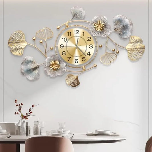 Retro Ginkgo Leaf Metal Wall Clock With Silent 3D Mechanism