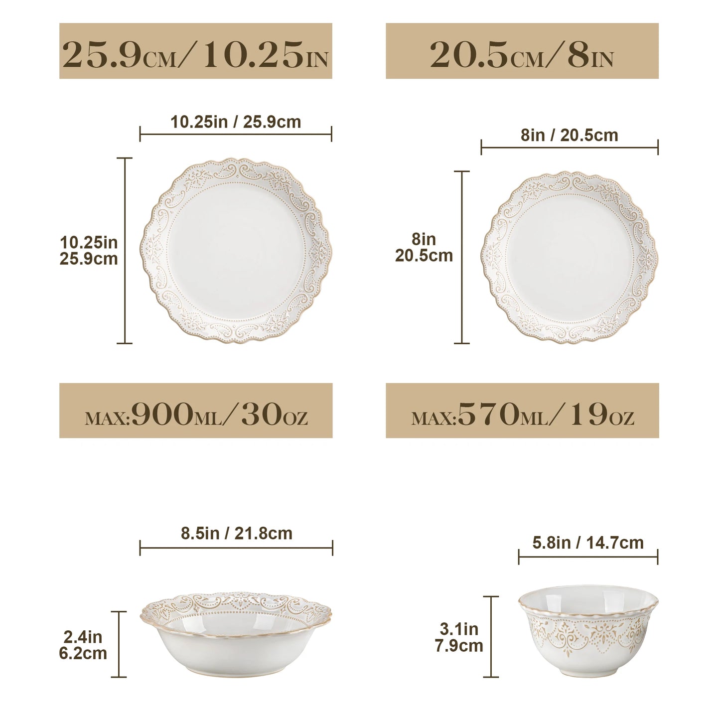 MALACASA Relief Stoneware Dinnerware Set For Everyday Use