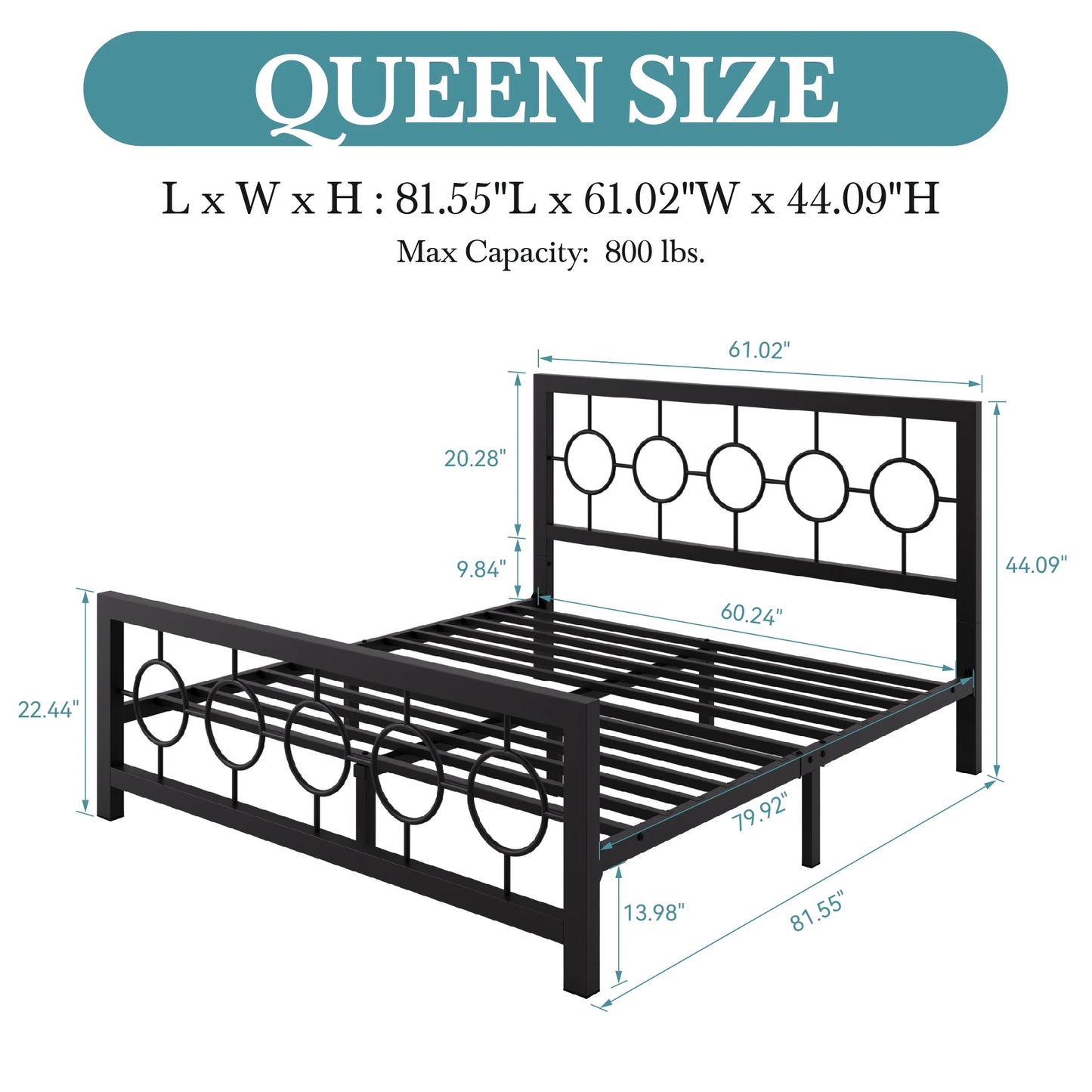 HOOMIC Vintage Circular Headboard Metal Platform Bed Frame