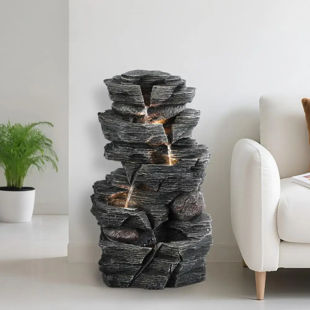 Cascading Rock Water Fountain With LED Outdoor Garden Decoration