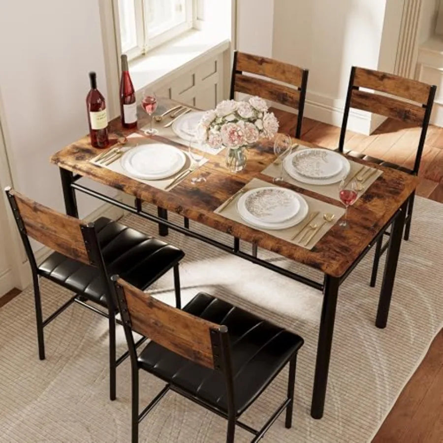 Dining Table Set For 4 With Upholstered Chairs Solid Wood