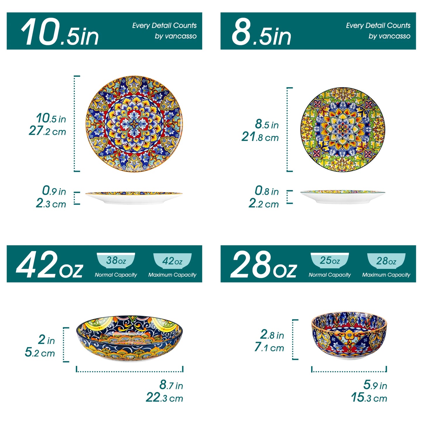 Malacasa 24-Piece Bohemian Double-Sided Porcelain Dinnerware Set