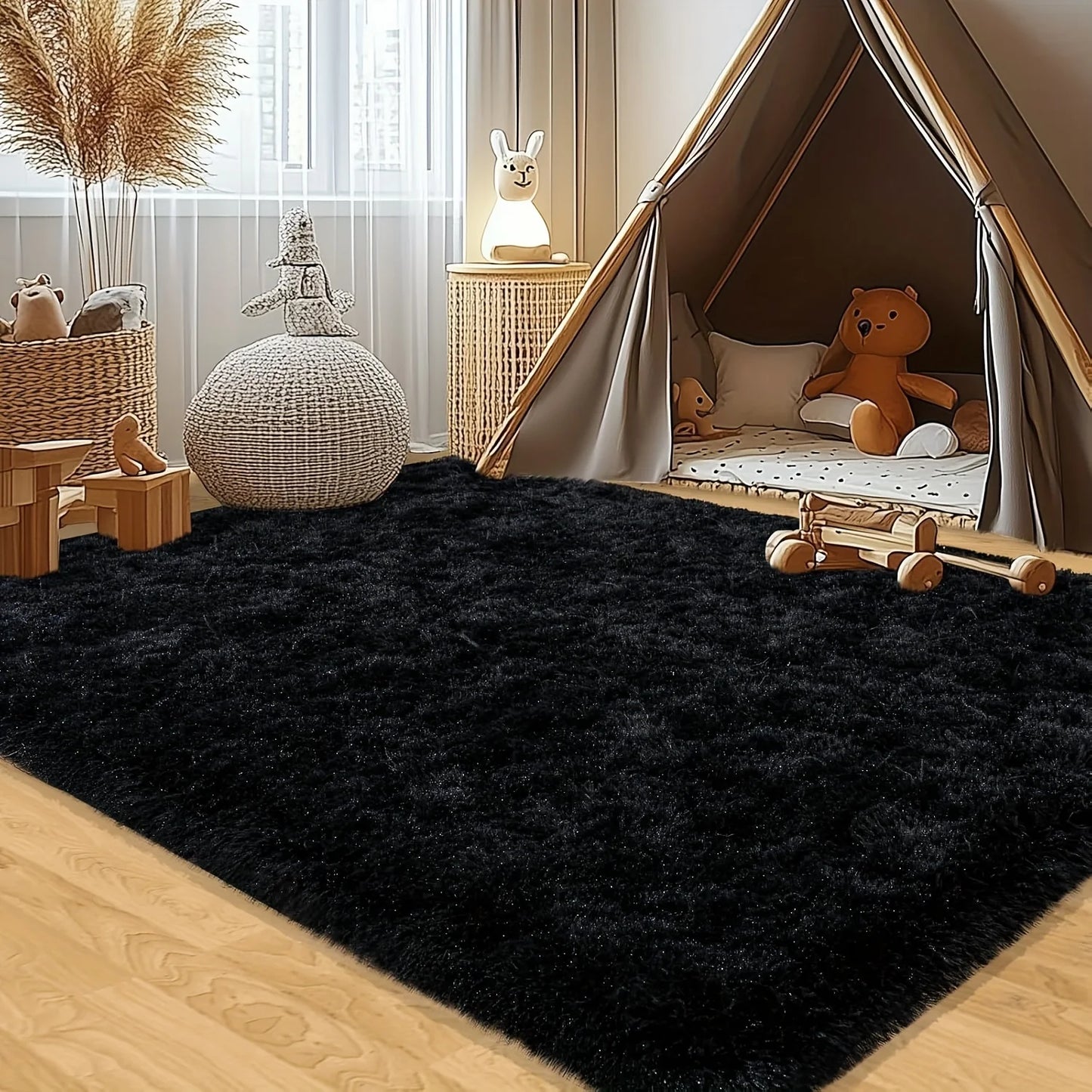 Geometric Aubusson Plush Area Rug Polyester Bedroom Decor