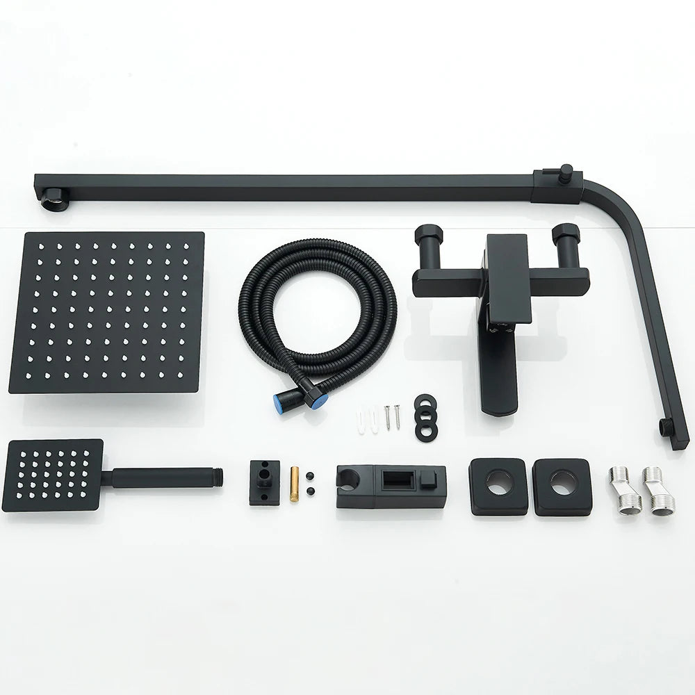 Shinesia Black Luxury Wall Mounted Shower Faucet Set With Swivel