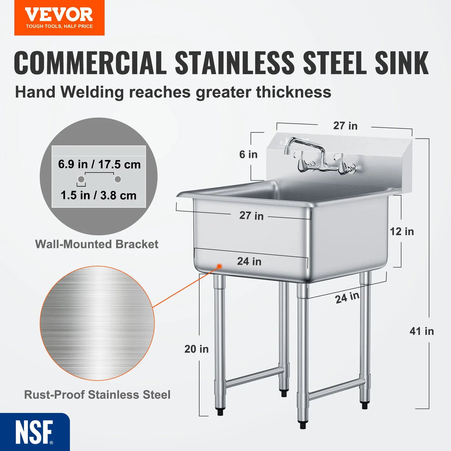 Stainless Steel Kitchen Prep And Utility Sink One Compartment Commercial