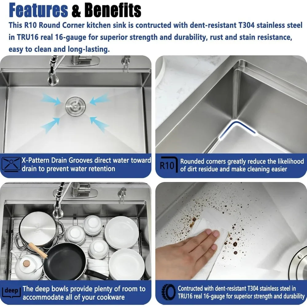 Stainless Steel Drop In Kitchen Sink With Faucet Combo
