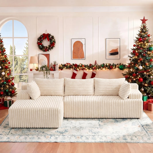 Redlife L Shape Corduroy Sectional Sofa Cloud Like Couch