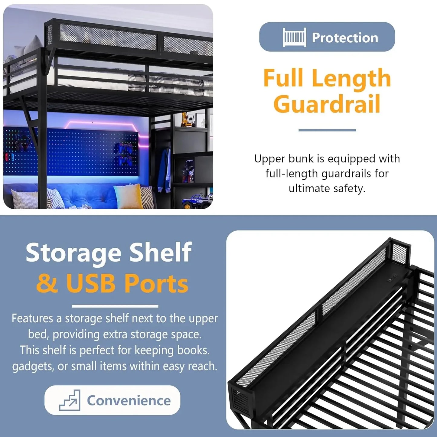 Queen Loft Bed With Stairs Storage Wardrobe USB Ports LED