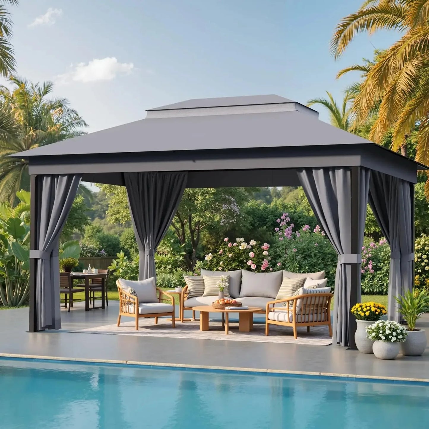 Outdoor Gazebo Canopy With Metal Frame Mosquito Net