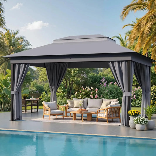 Outdoor Gazebo Canopy With Metal Frame Mosquito Net