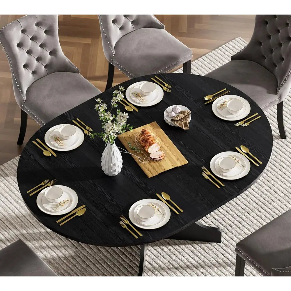 Extendable Versatile Oval Wood Dining Table Set With Chairs