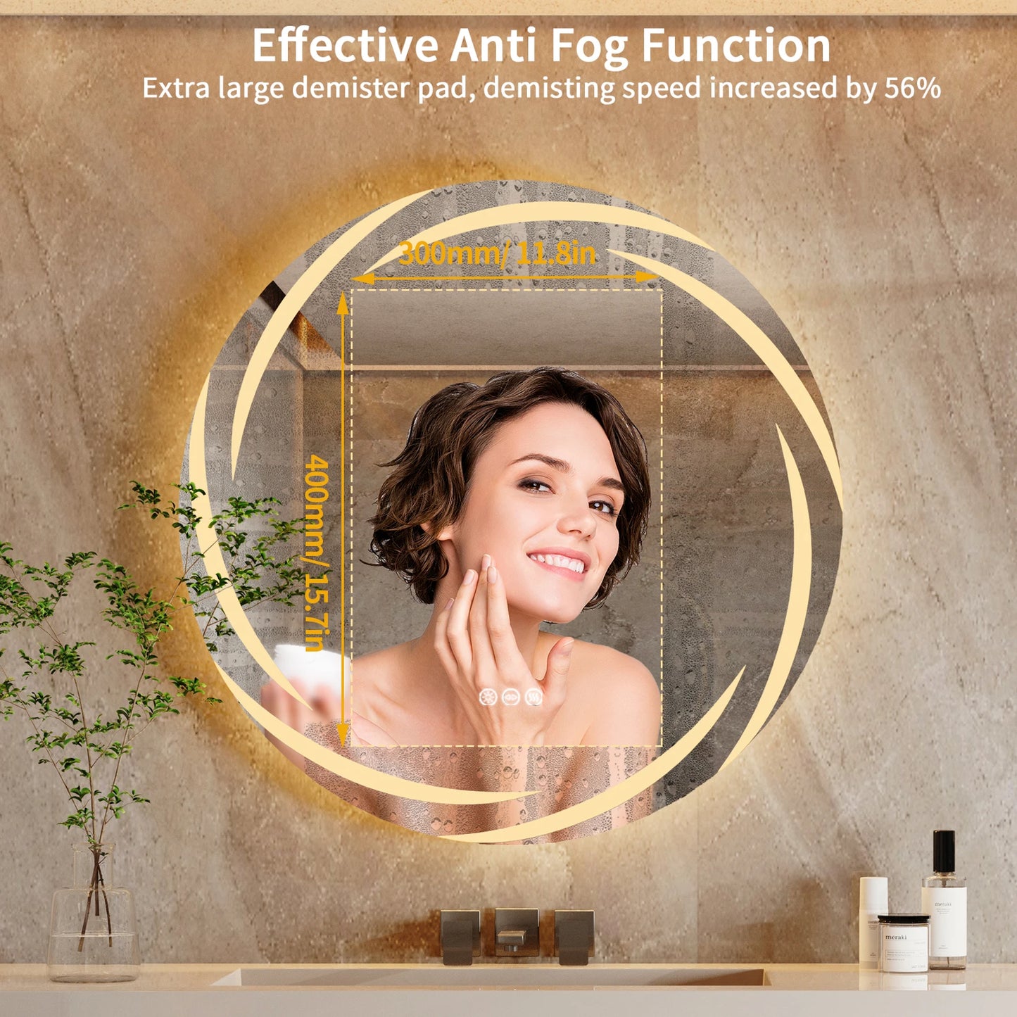 Antifog LED Circle Backlit Bathroom Mirror Wall Mount Vanity Shatterproof