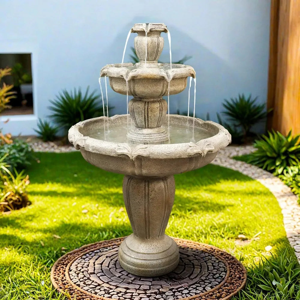 Modern Concrete Outdoor Water Fountain Three Tier With Electric Pump