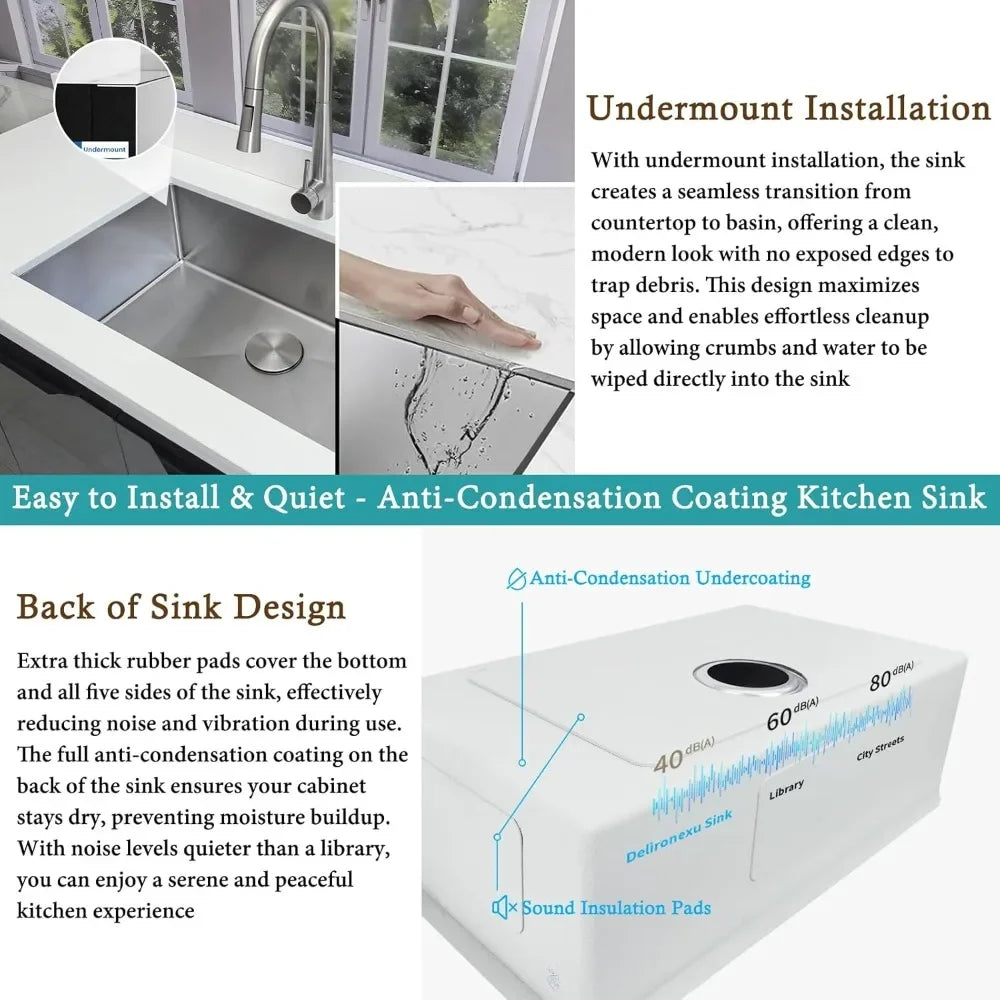 XMSJ Undermount 16 Gauge Stainless Steel Kitchen Sink