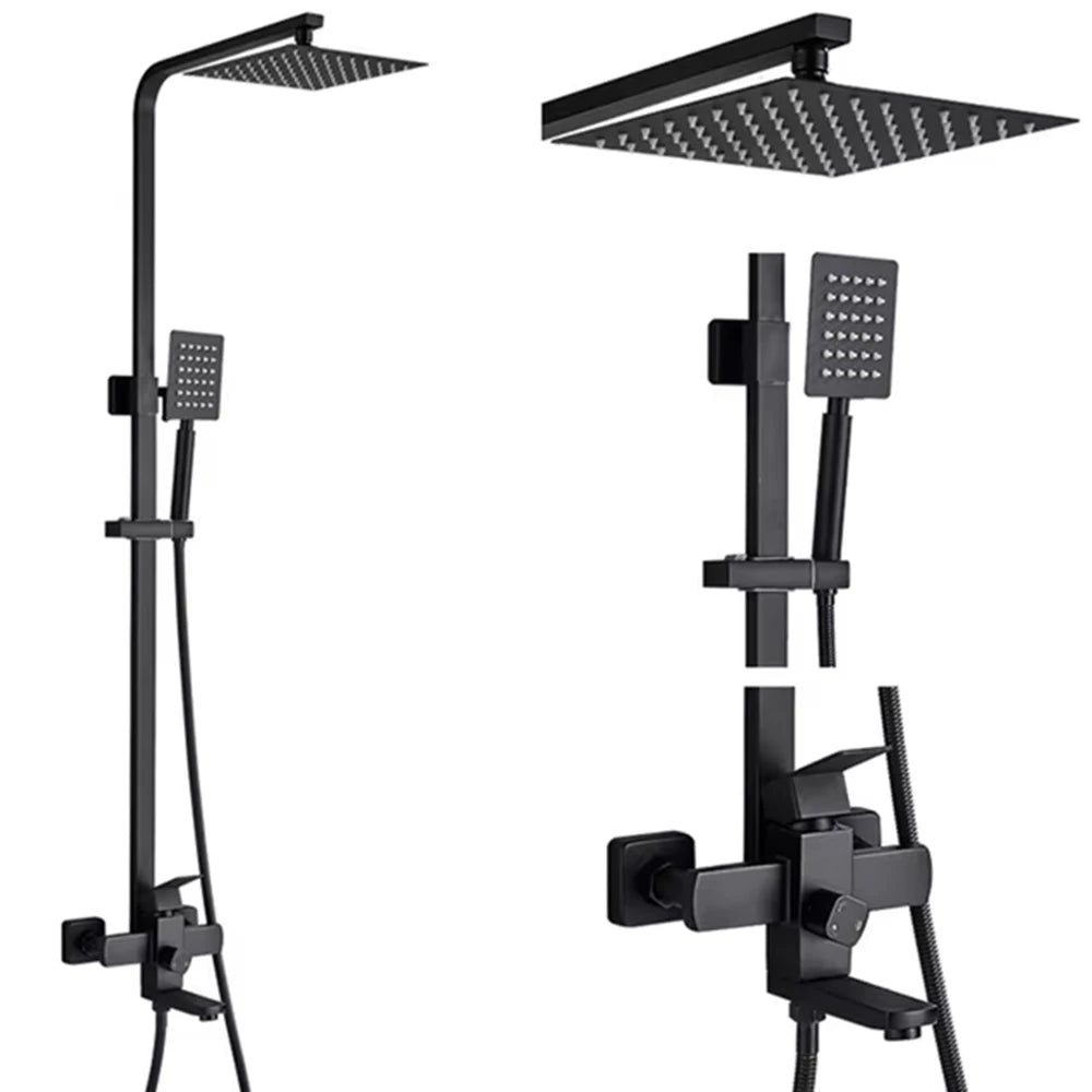 Shinesia Black Luxury Wall Mounted Shower Faucet Set With Swivel