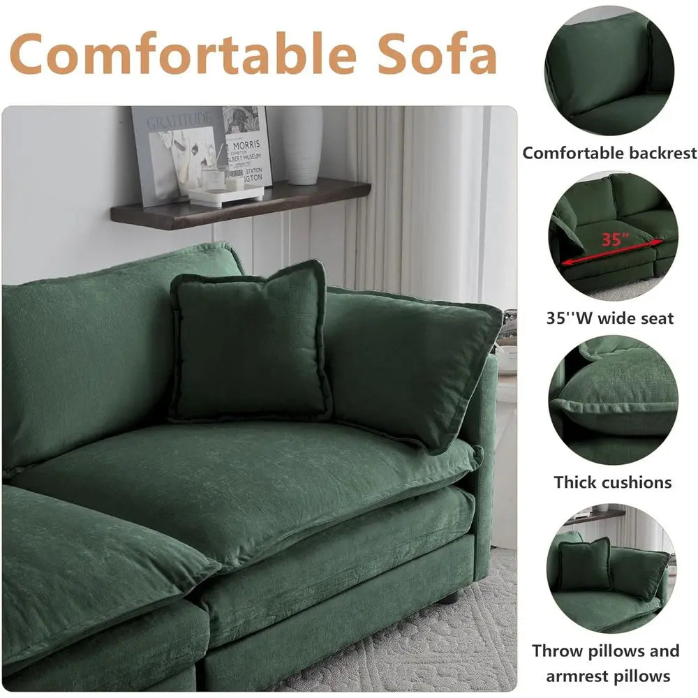 Luxurious 3 Piece Sofa Set With Removable Ottoman Storage