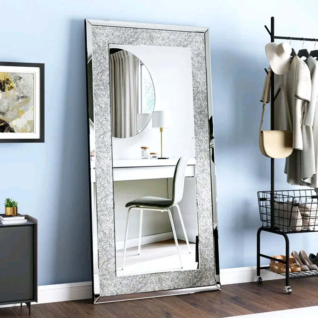 LUVODI Frameless Large Silver Sparkling Crystal Rhinestone Diamond Vanity Mirror