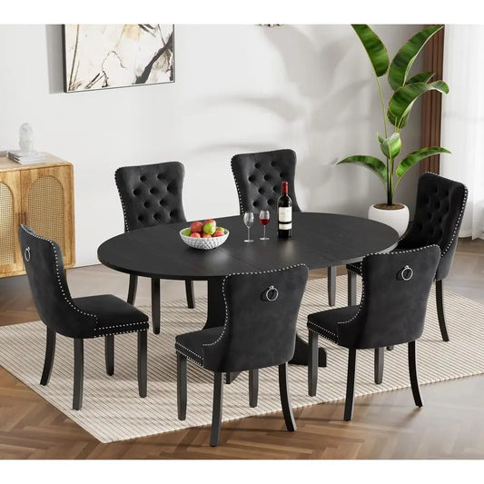 Extendable Versatile Oval Wood Dining Table Set With Chairs