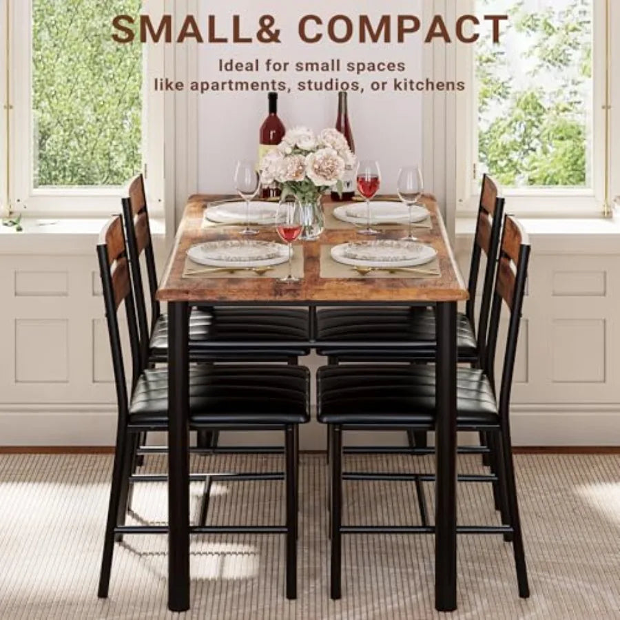 Dining Table Set For 4 With Upholstered Chairs Solid Wood