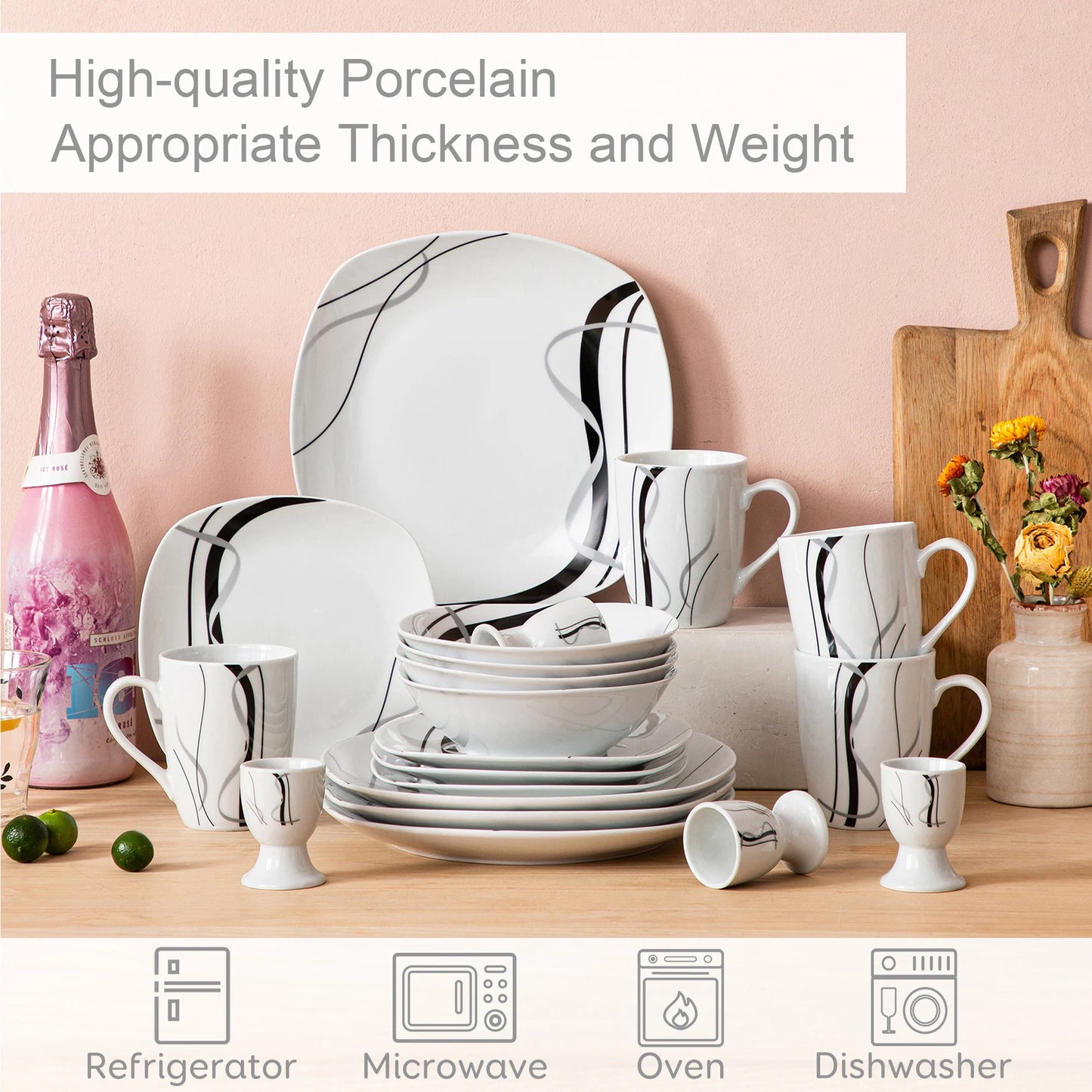 Malacasa Fiona Porcelain Dinnerware Set With Egg Cup Mug Bowl