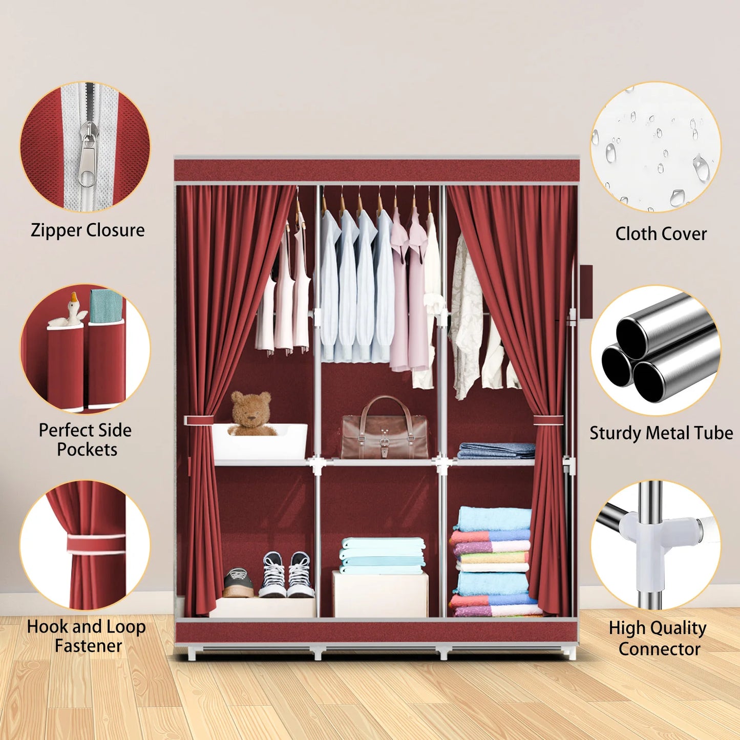 Portable Wardrobe Closet Rack With Nonwoven Fabric Cover