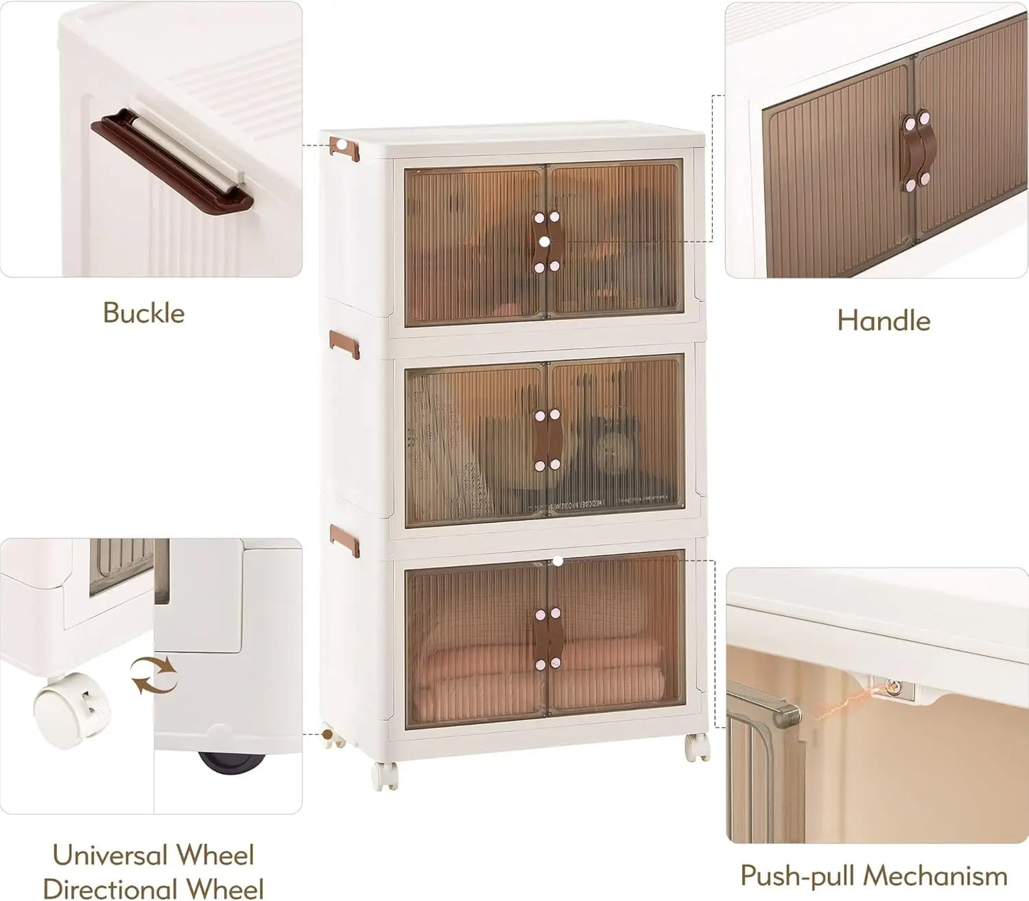 3 Tier Foldable Storage Box With Wheels Stackable Portable Organizer