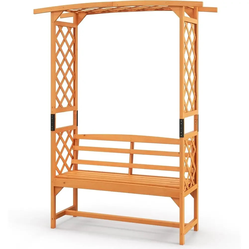 Wooden Garden Arch Trellis With Bench For Climbing Plants