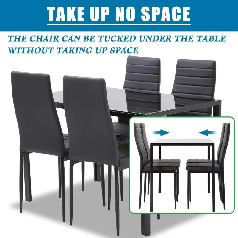 FDW 5-Piece Glass Top Dining Table Set with Upholstered Chairs