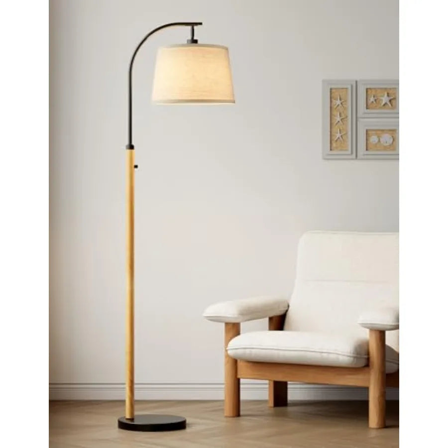 Mid Century Arc Floor Lamp With Dimmable LED Bulb Linen Shade