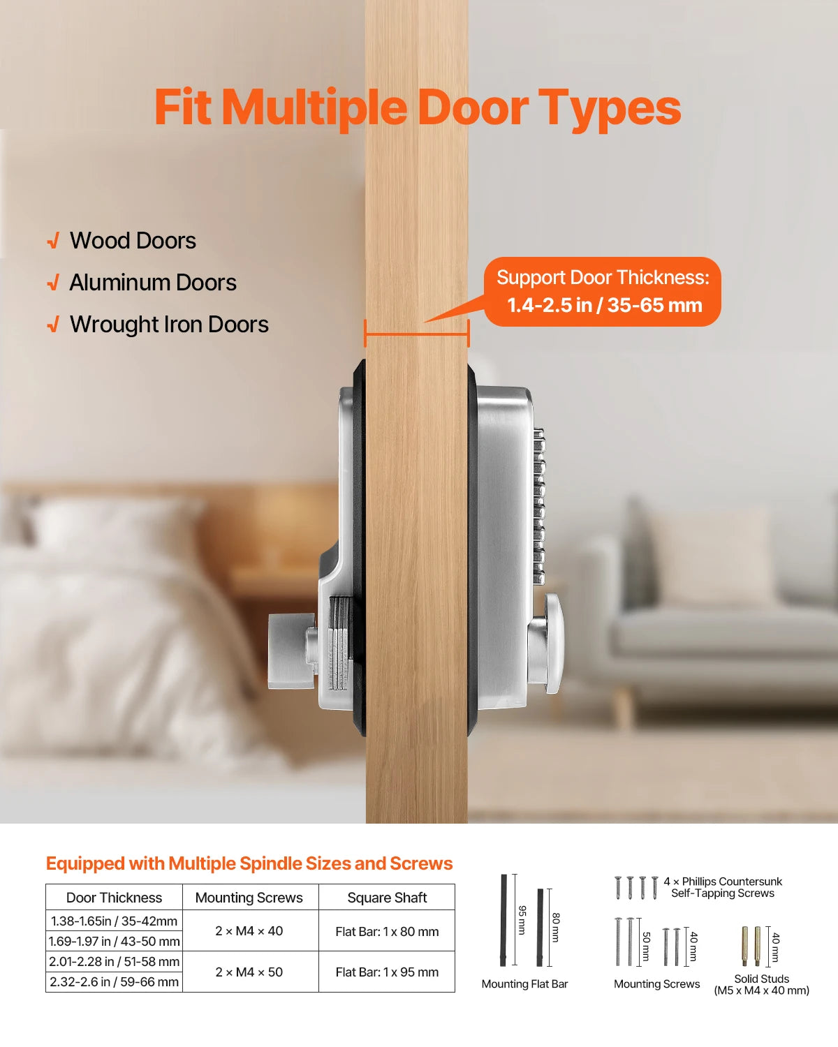 SucceBuy Mechanical Keyless Entry Door Lock With Adjustable Thumb Knob