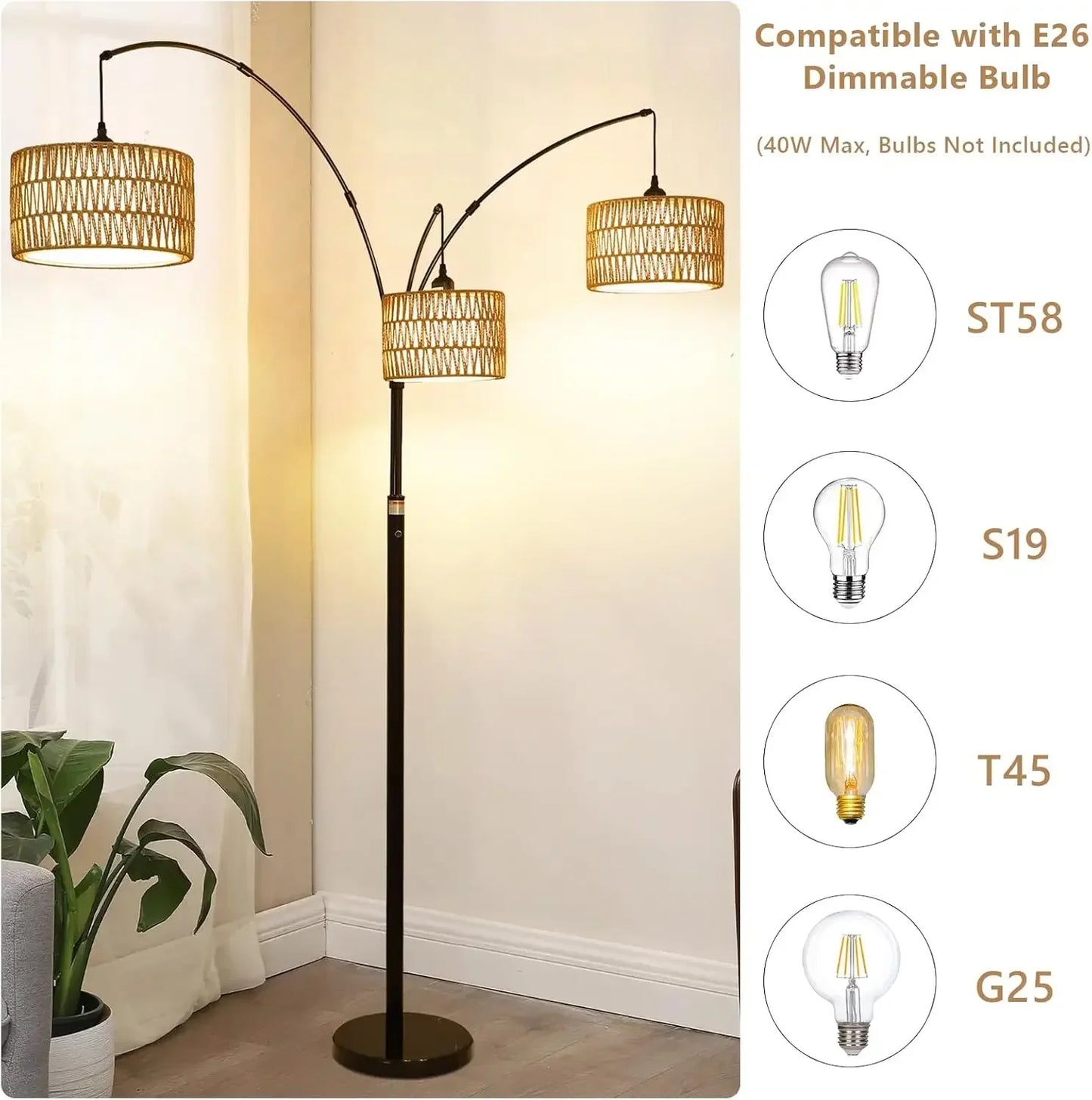 Arc Floor Lamp for Living Room Boho Industrial Style