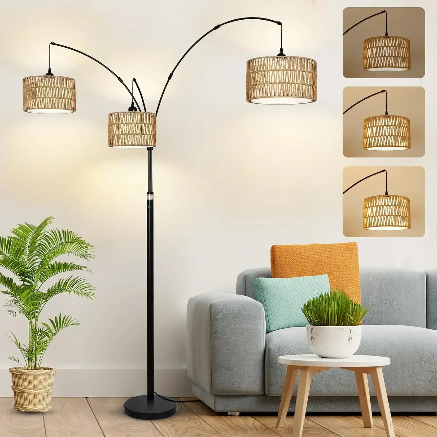 Arc Floor Lamp for Living Room Boho Industrial Style
