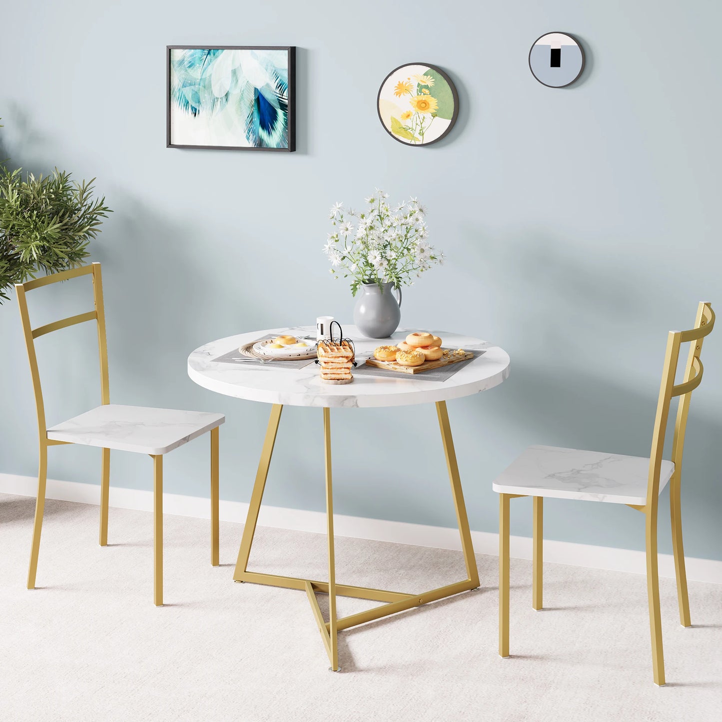 HiMISS Round Dining Table With Chairs Set For Small Space