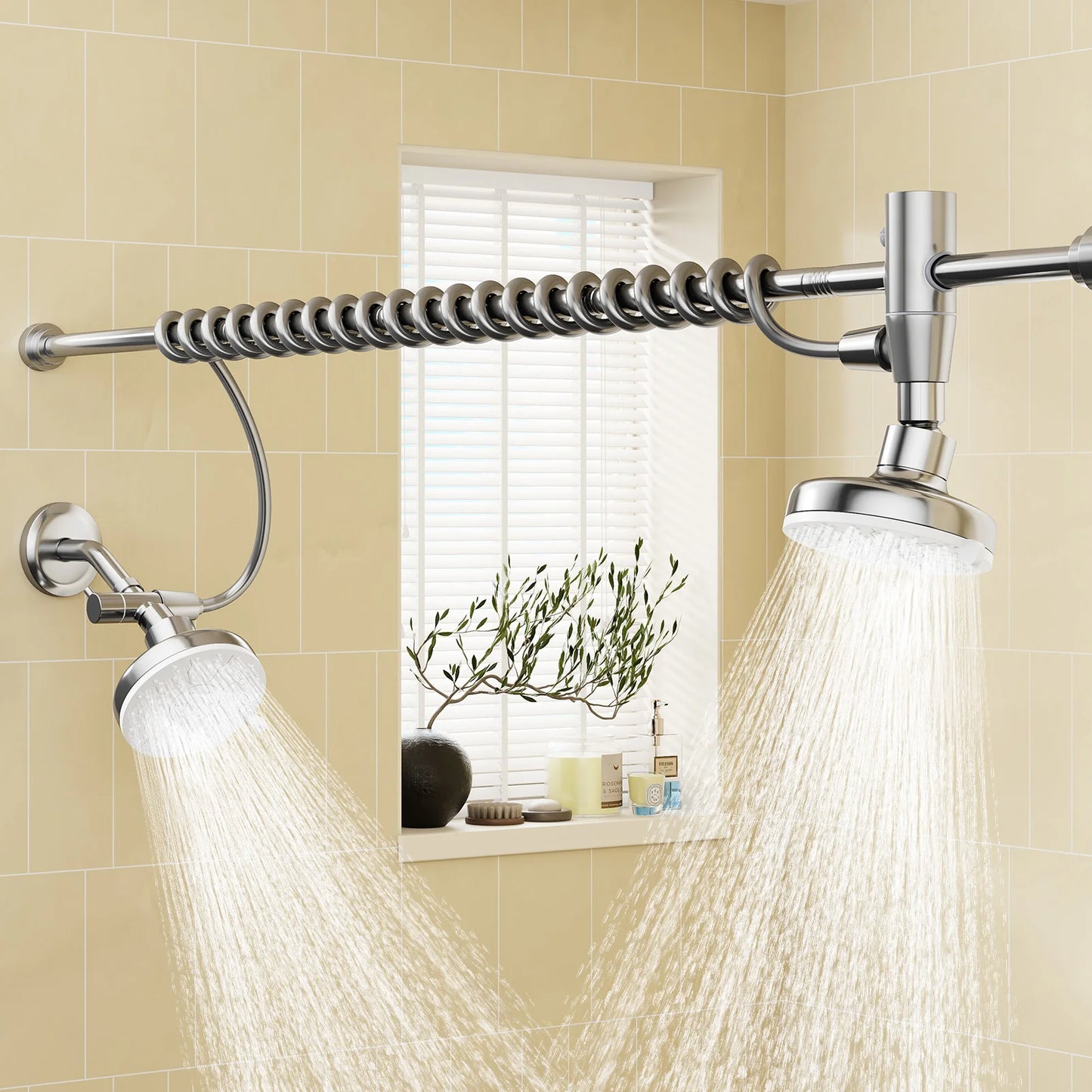 Dual Shower Head For Couples With Adjustable Slider High Pressure