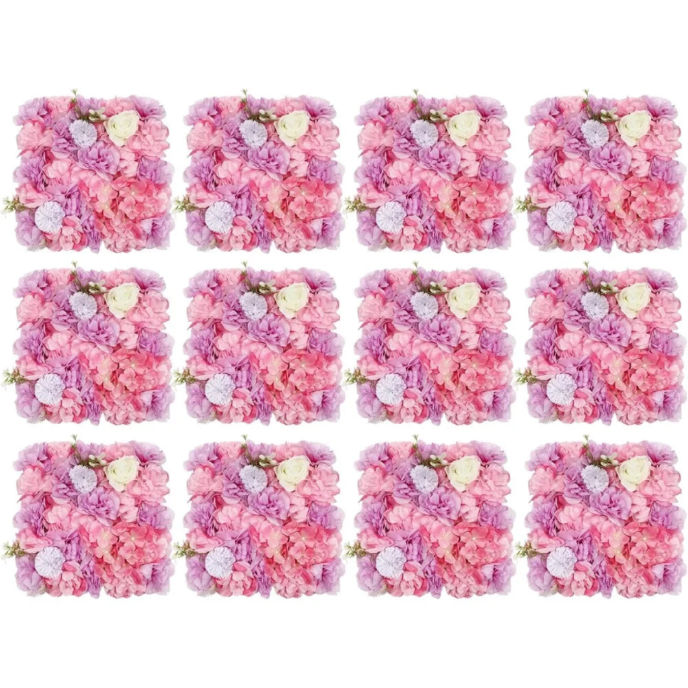 12Pcs 3D Silk Flower Wall Panels Backdrop Hydrangea Rose Weddings