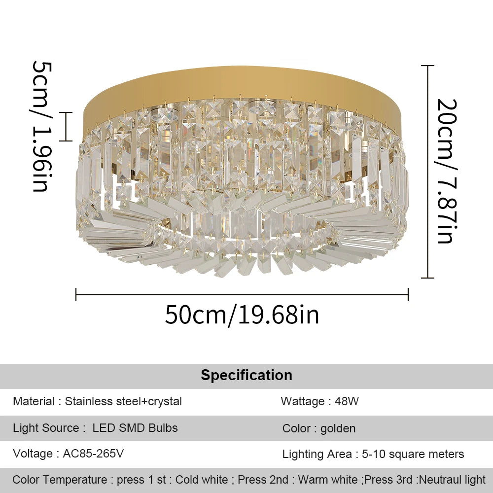 VETRULUS Crystal Ceiling Lamp Gold Modern Chandelier For Living Room