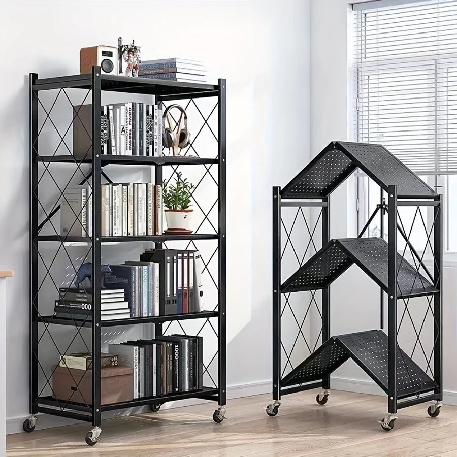 Heavy-Duty Foldable Metal Storage Rack With Wheels For Mobility