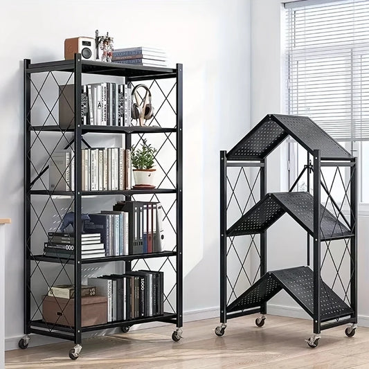 Heavy-Duty Foldable Metal Storage Rack With Wheels For Mobility